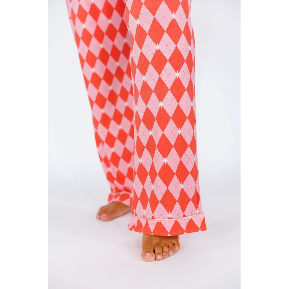 In My Sundays Argyle Pajama Set Pink Size Medium New With Tags - Picture 5 of 10